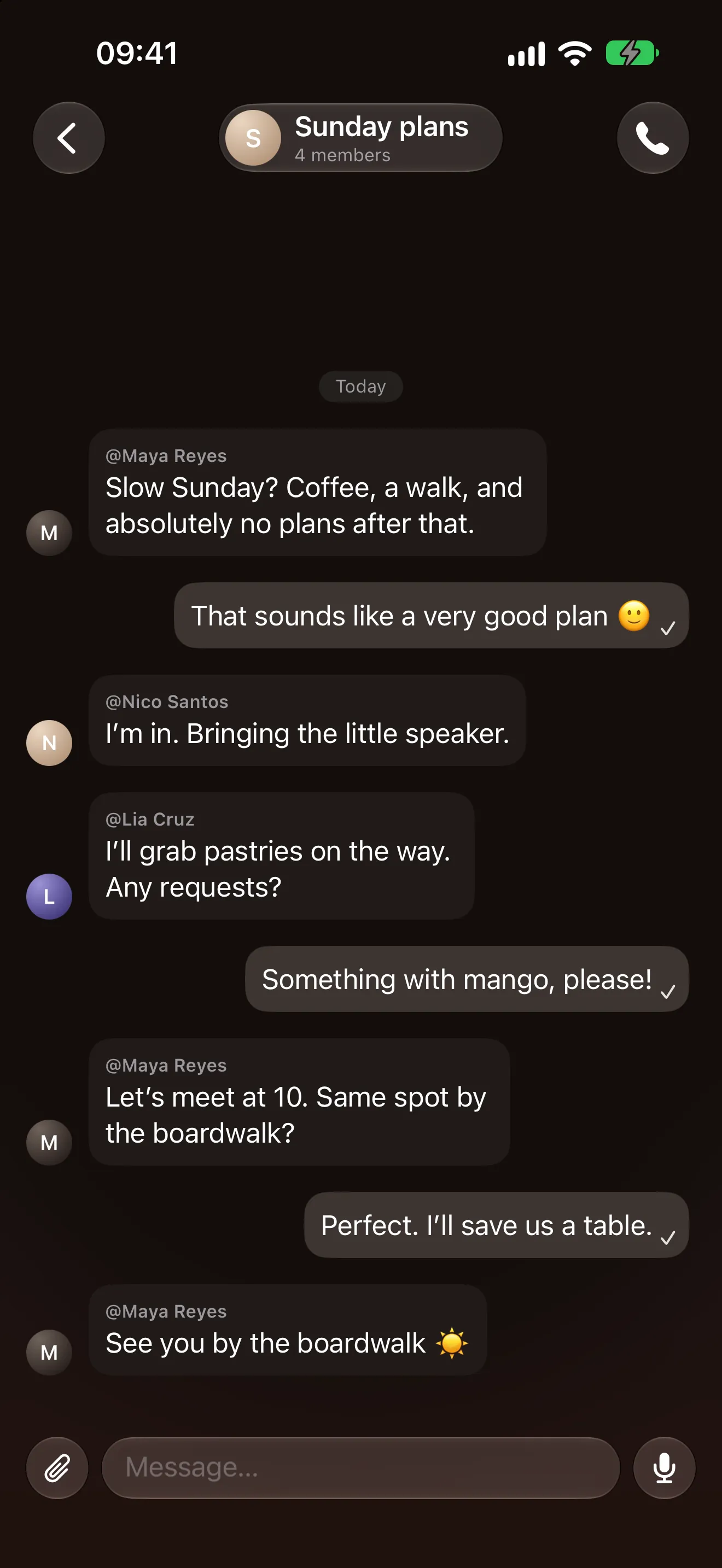 Friends making plans in the Sunday plans group chat